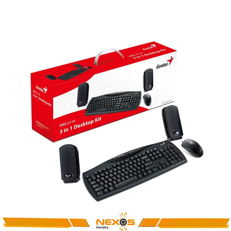 TECLADO GENIUS KMS U110 3 EN 1 DESKTOP KIT TECLADO + MOUSE + PARLANTES USB