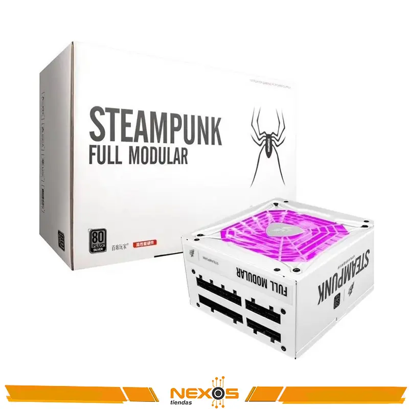 FUENTE DE PODER 1STPLAYER 750W STEAMPUNK FULL MODULAR LED 80 PLUS SILVER BLANCO