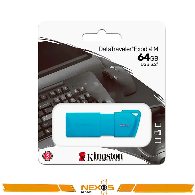 MEMORIA USB KINGSTON 64GB DATATRAVELER EXODIA USB 3.2 NEON AQUA BLUE (AZUL) 