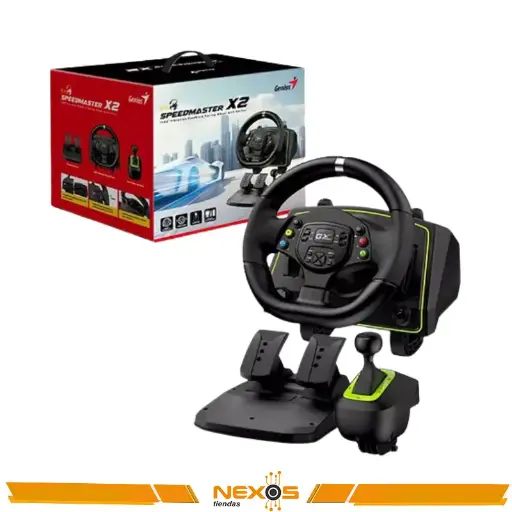 VOLANTE CON PEDAL + PEDAL GENIUS GX SPEEDMASTER X2 DUAL MOTOR VIB PS4/PS3/PC USB