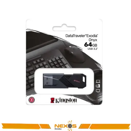 [1111111842] MEMORIA USB KINGSTON 64GB DATATRAVELER EXODIA ONYX, USB 3.2 GEN 1 NEGRO MATE