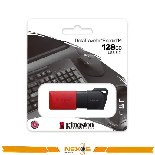 [1111111835] MEMORIA USB KINGSTON 128GB DATATRAVELER EXODIA M 3.2 NEGRO/ROJO